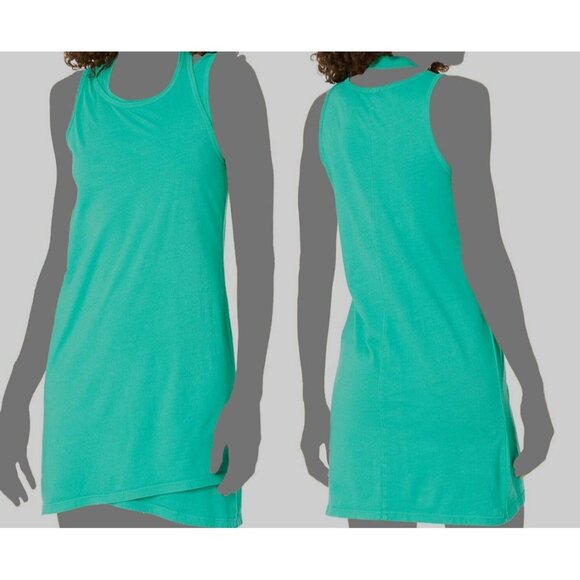 MONROW Double Layer Racer Tank Dress Size XS Strappy Halter Peacock Green HD0489 - Picture 8 of 10